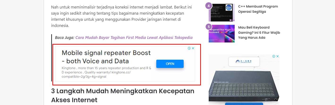 Iklan Dalam Artikel Adsense